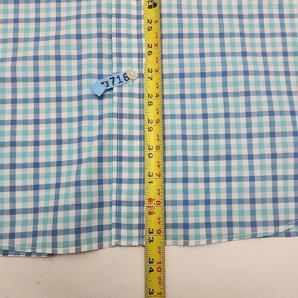 J Crew Shirt 120s 2-Ply Blue White Check Plaid Men Sz XL Button Long Slv Cotton